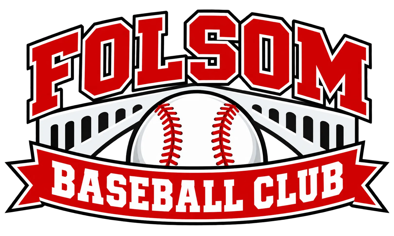 Folsom Baseball Club logo with a light grey Folsom bridge